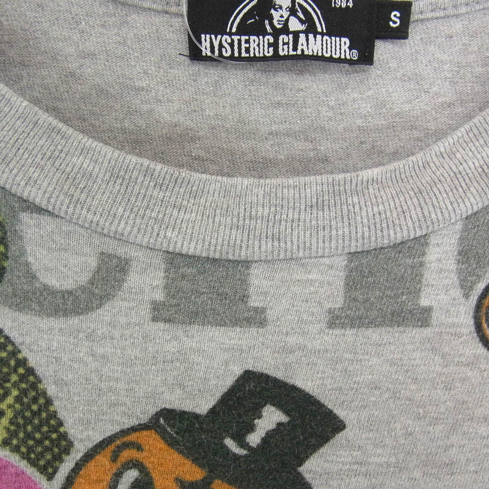 HYSTERIC GLAMOUR ヒステリックグラマー 02201CT02 HYS PARTY TIME 総柄 半袖 Tシャツ グレー系 S【中古】