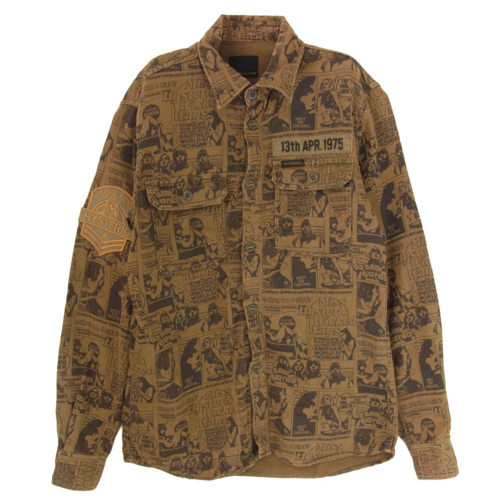 HYSTERIC GLAMOUR ヒステリックグラマー 0224AH05 総柄 ミリタリー 長袖 シャツ ブラウン系 S【中古】