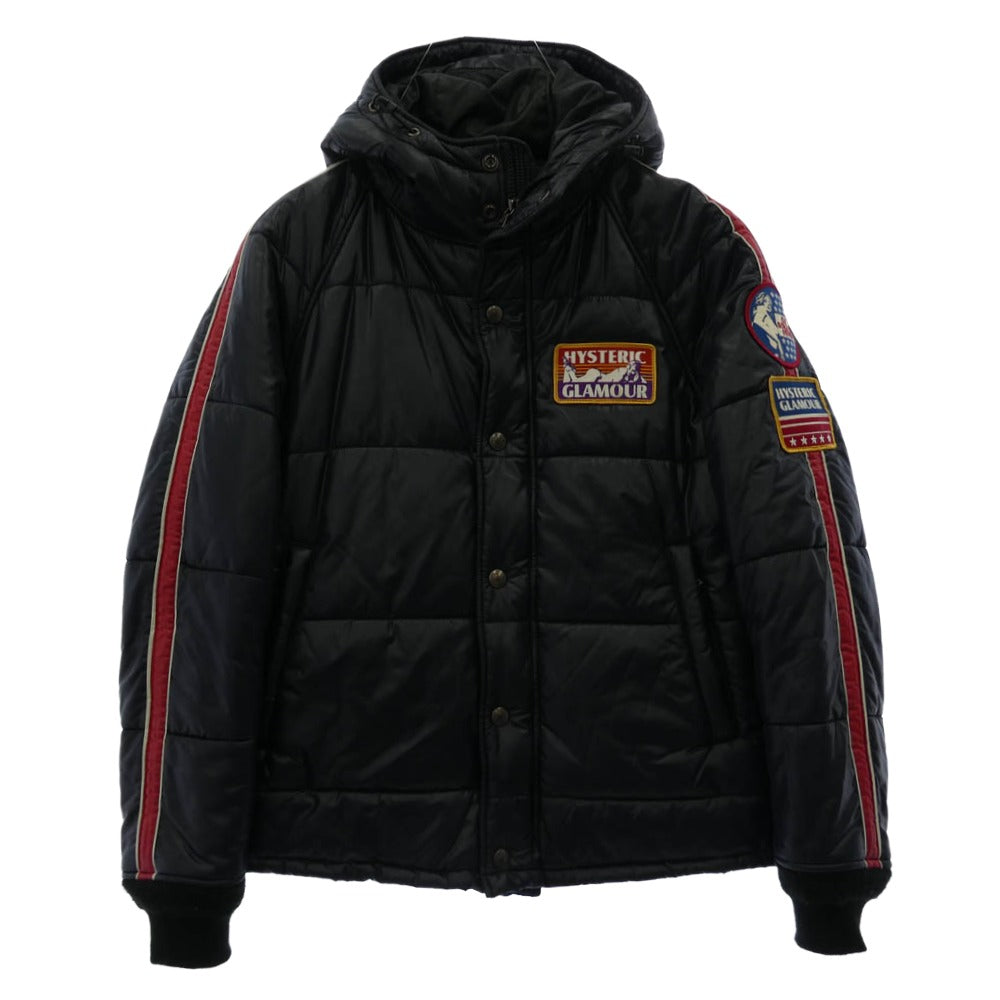 HYSTERIC GLAMOUR ヒステリックグラマー 0223AB01 ワッペン付き プリマロフト 中綿 フード ジャケット ネイビー系 S【中古】