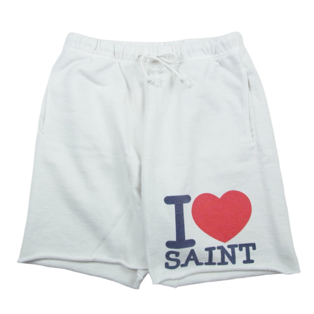 SAINT MICHAEL セントマイケル 26SS SM-MK8-0000-067 SWEAT SHORTS I LOVE SAINT アイラブセイント スウェット ショーツ ハーフパンツ ホワイト系 M【極上美品】【中古】