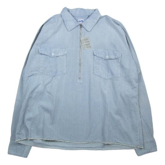 SAINT MICHAEL セントマイケル 26SS SM-MK8-0000-041 HICKORY SHIRT STRIPE ヒッコリーストライプ 長袖 シャツ ハーフジップ プルオーバー インディゴブルー系 L【極上美品】【中古】