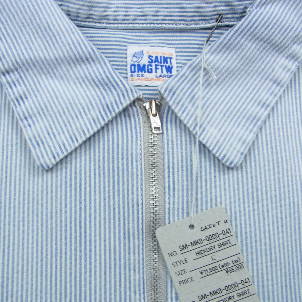 SAINT MICHAEL セントマイケル 26SS SM-MK8-0000-041 HICKORY SHIRT STRIPE ヒッコリーストライプ 長袖 シャツ ハーフジップ プルオーバー インディゴブルー系 L【極上美品】【中古】
