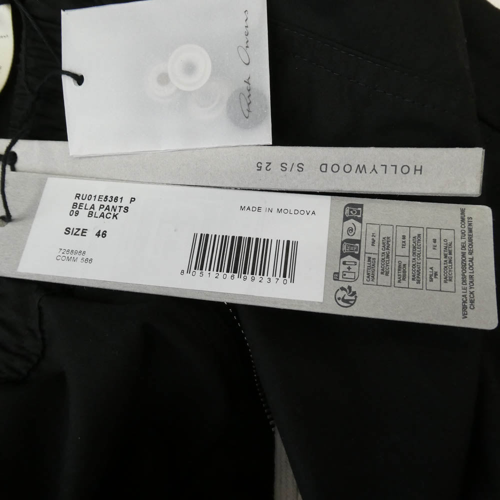 Rick Owens リックオウエンス 25SS BELA PANTS ベラ ドローストリング パンツ ブラック系 46【中古】