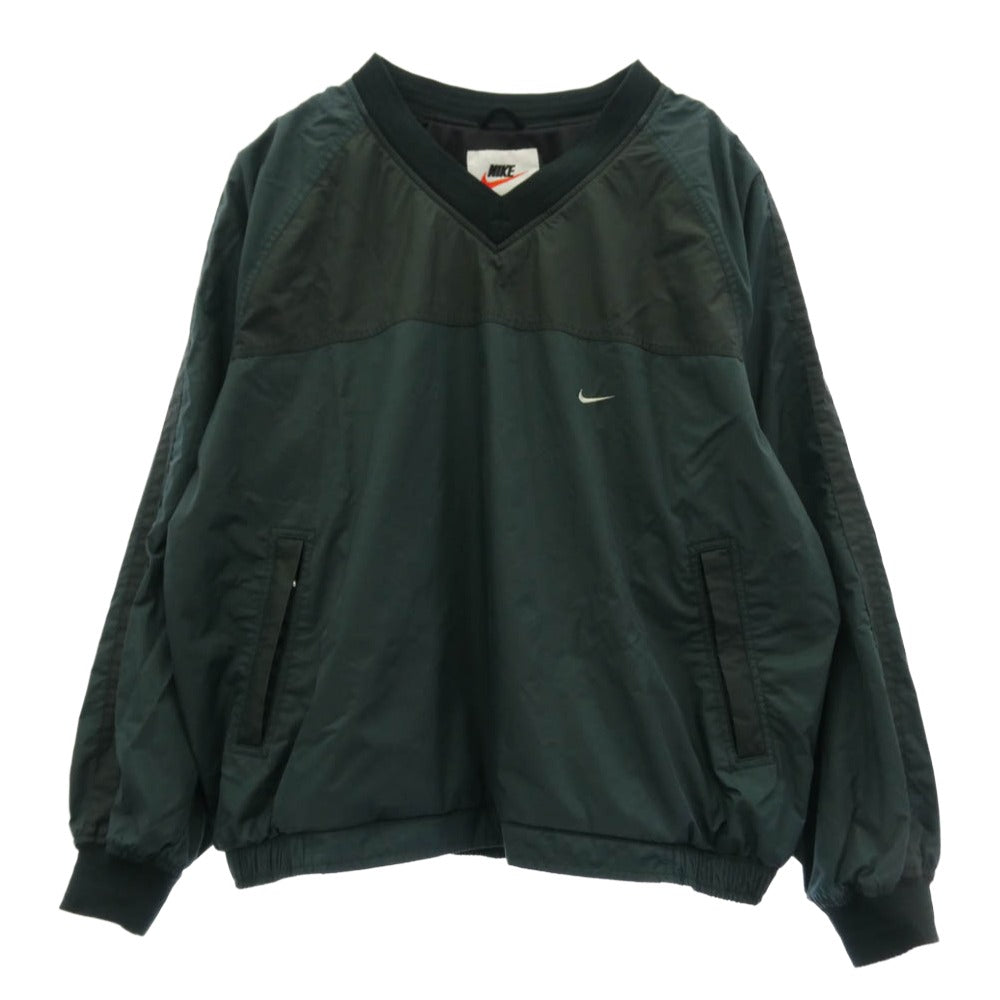 NIKE ナイキ VINTAGE 90s 白タグ ナイロン Vネック プルオーバー ジャケット モスグリーン系 XL【中古】