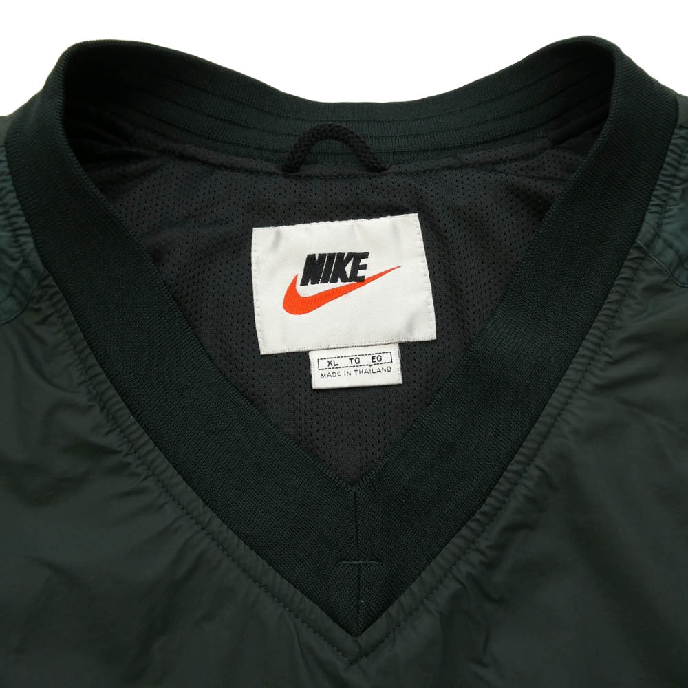 NIKE ナイキ VINTAGE 90s 白タグ ナイロン Vネック プルオーバー ジャケット モスグリーン系 XL【中古】