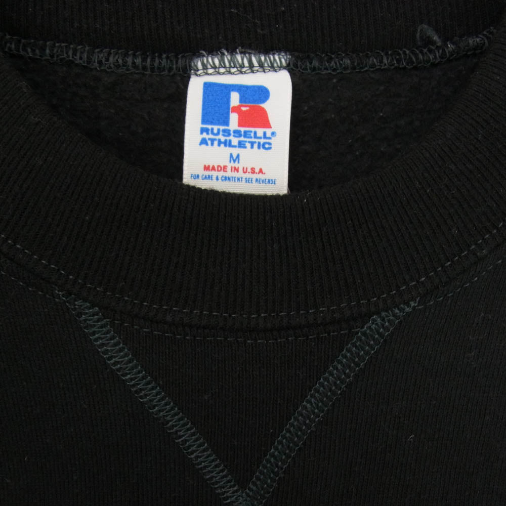 ヴィンテージ 90s Russell Athletic ラッセルアスレチック 前V クルーネック スウェット ブラック系 M【中古】