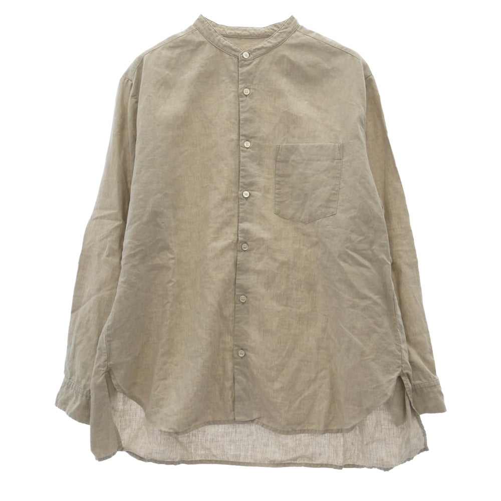 コンフェクト 02225-0035-1 リネン ノーカラー 長袖 シャツ ベージュ系 4【中古】