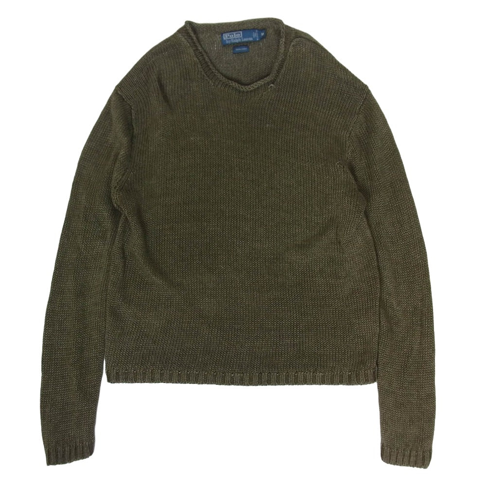POLO RALPH LAUREN ポロ・ラルフローレン 90s リネン ニット セーター カーキ系 M【中古】