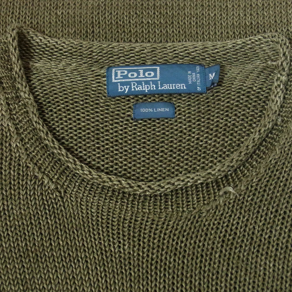 POLO RALPH LAUREN ポロ・ラルフローレン 90s リネン ニット セーター カーキ系 M【中古】