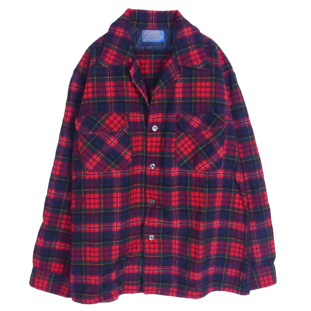 PENDLETON ペンドルトン 70s オープンカラー ウール チェック レッド系 L【中古】