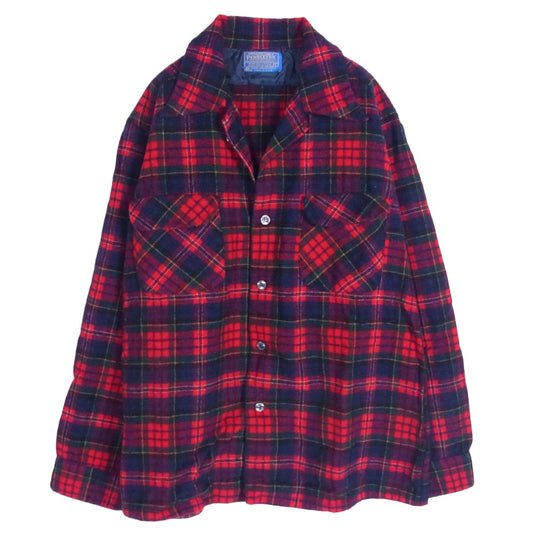 PENDLETON ペンドルトン 70s オープンカラー ウール チェック レッド系 L【中古】