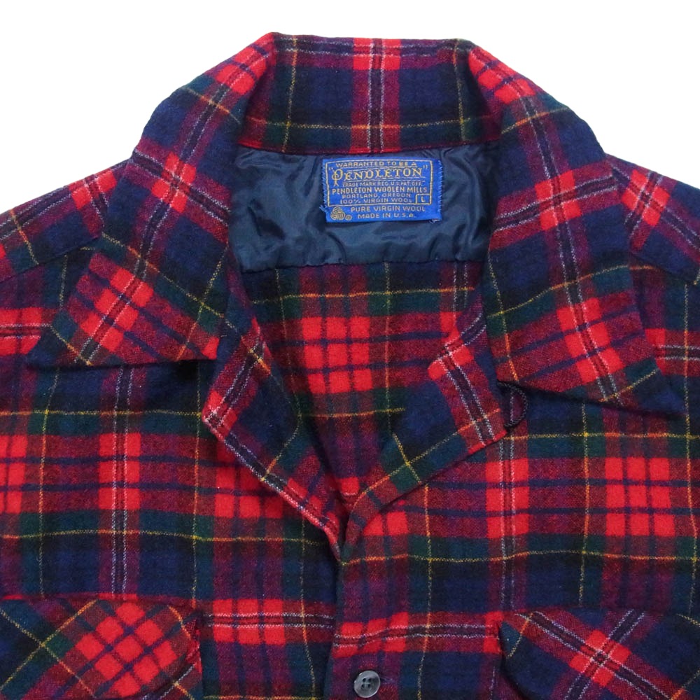 PENDLETON ペンドルトン 70s オープンカラー ウール チェック レッド系 L【中古】