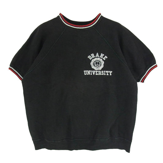 Champion チャンピオン 60s ランタグ 後期 ラグラン プリント 半袖 スウェット ブラック系 XL【中古】