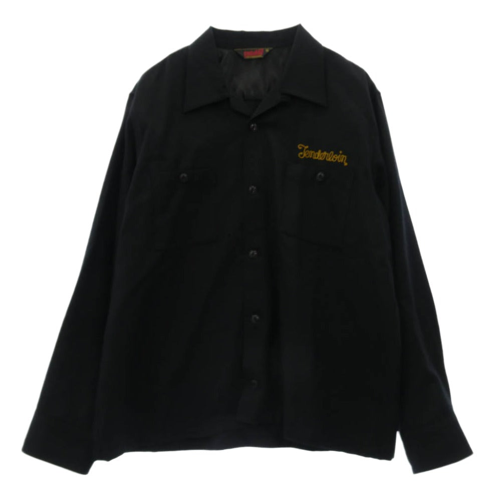 TENDERLOIN テンダーロイン T-WOOL SHT チェーンステッチ ウール 開襟 長袖シャツ ブラック系 XL【中古】