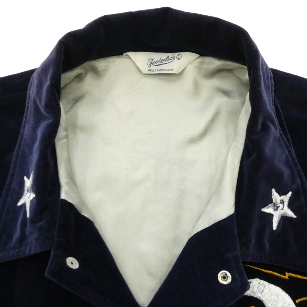 TENDERLOIN テンダーロイン 13AW T-SOUVENIR JKT 白熊刺繍 スーベニア スナップ ベロア ジャケット ネイビー系 L【中古】