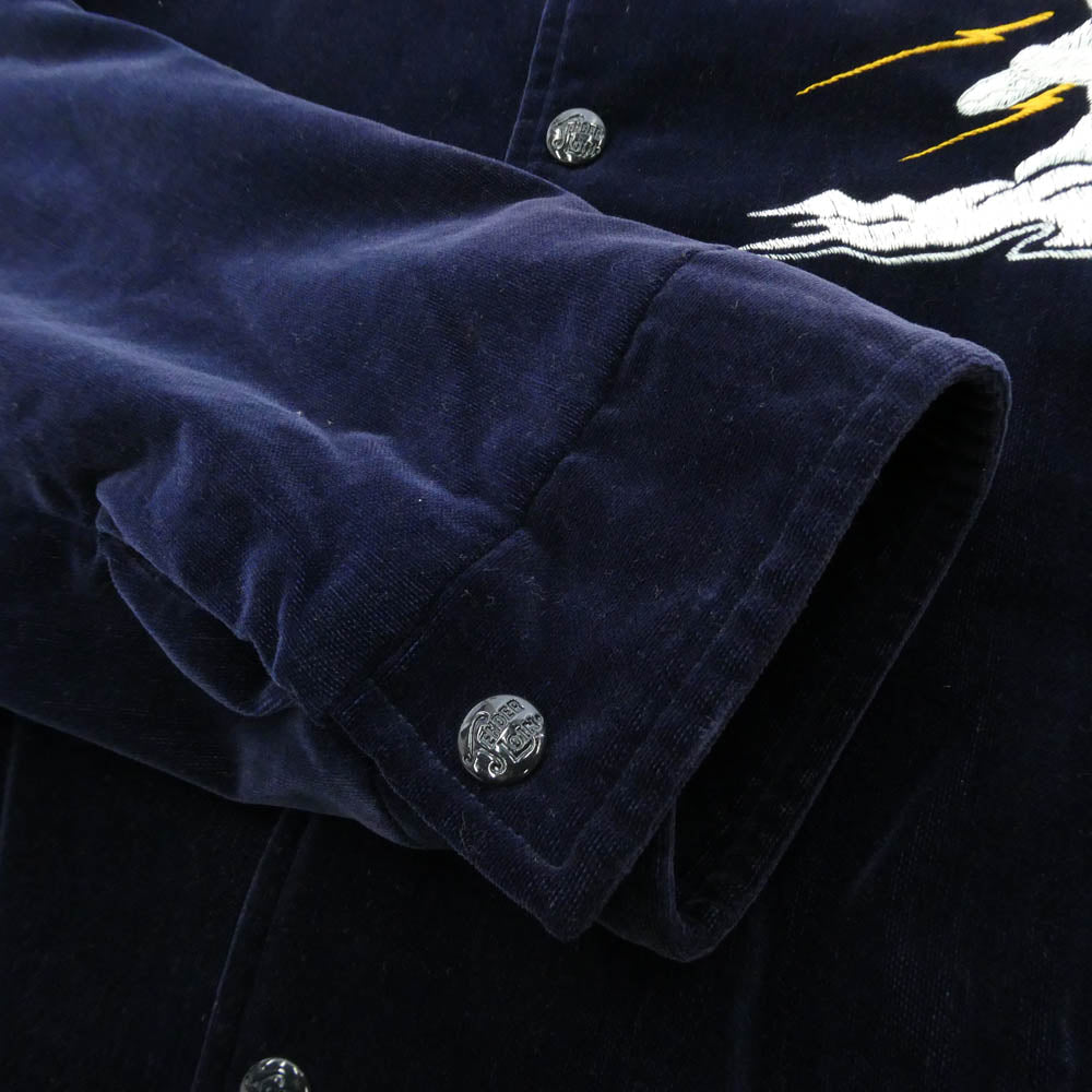 TENDERLOIN テンダーロイン 13AW T-SOUVENIR JKT 白熊刺繍 スーベニア スナップ ベロア ジャケット ネイビー系 L【中古】