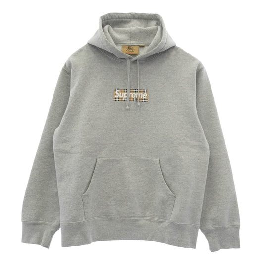 Supreme シュプリーム 22SS Burberry Box Logo Hooded Sweatshirt バーバリー ボックスロゴ プルオーバーパーカー グレー系 M【中古】