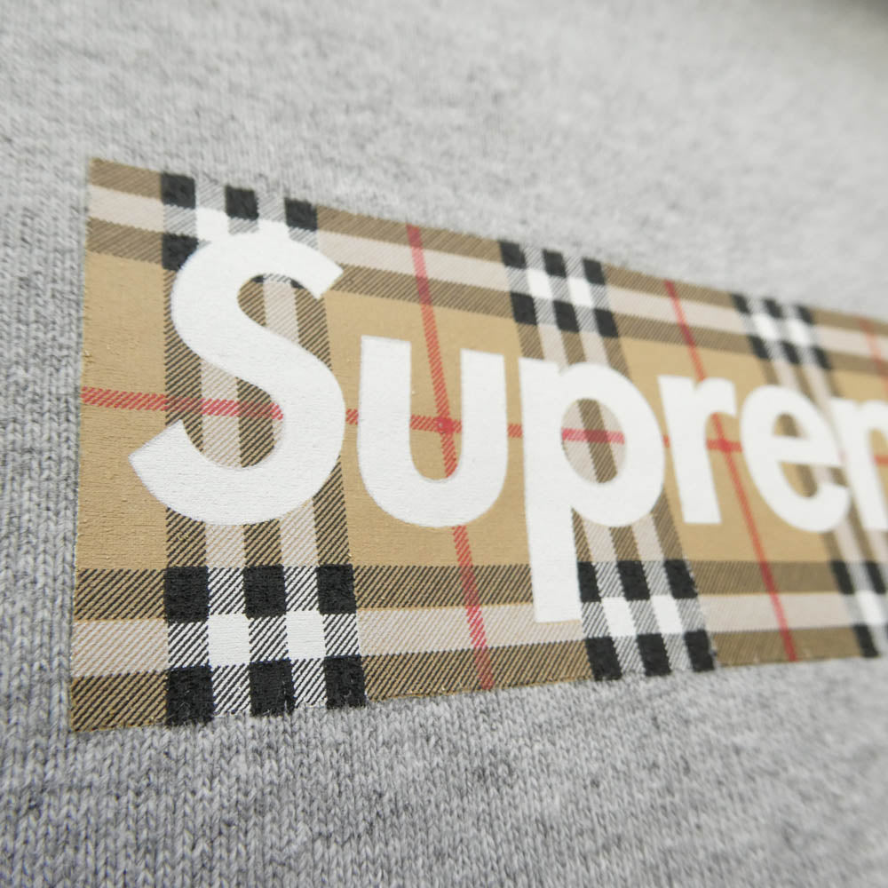 Supreme シュプリーム 22SS Burberry Box Logo Hooded Sweatshirt バーバリー ボックスロゴ プルオーバーパーカー グレー系 M【中古】