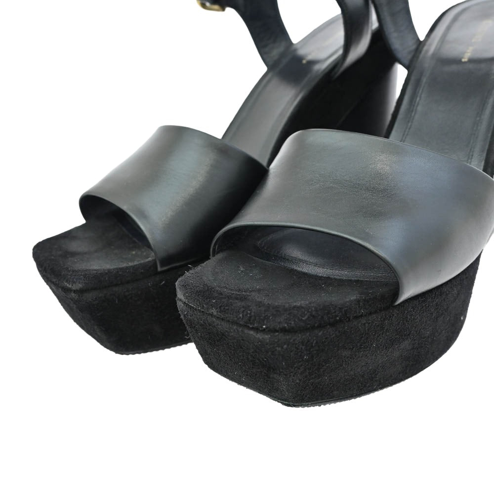 CELINE セリーヌ 317773CPZC Wedge Sandal アンクルストラップ ベルベット ウェッジ サンダル ブラック系 36.5【中古】
