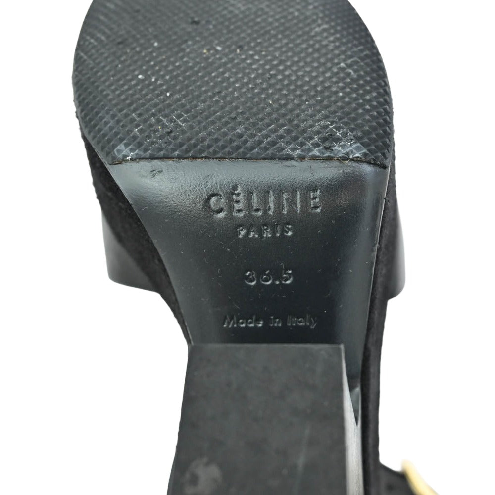 CELINE セリーヌ 317773CPZC Wedge Sandal アンクルストラップ ベルベット ウェッジ サンダル ブラック系 36.5【中古】