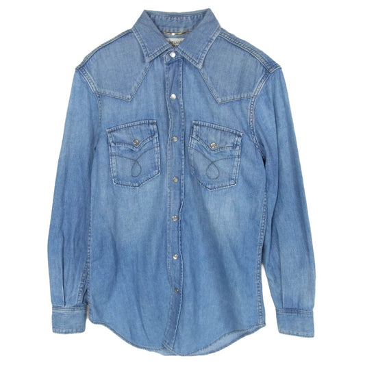SAINT LAURENT サンローラン 374936 Y480G エディ期 ウォッシュ加工 デニム ウエスタン 長袖 シャツ インディゴブルー系 XS【中古】