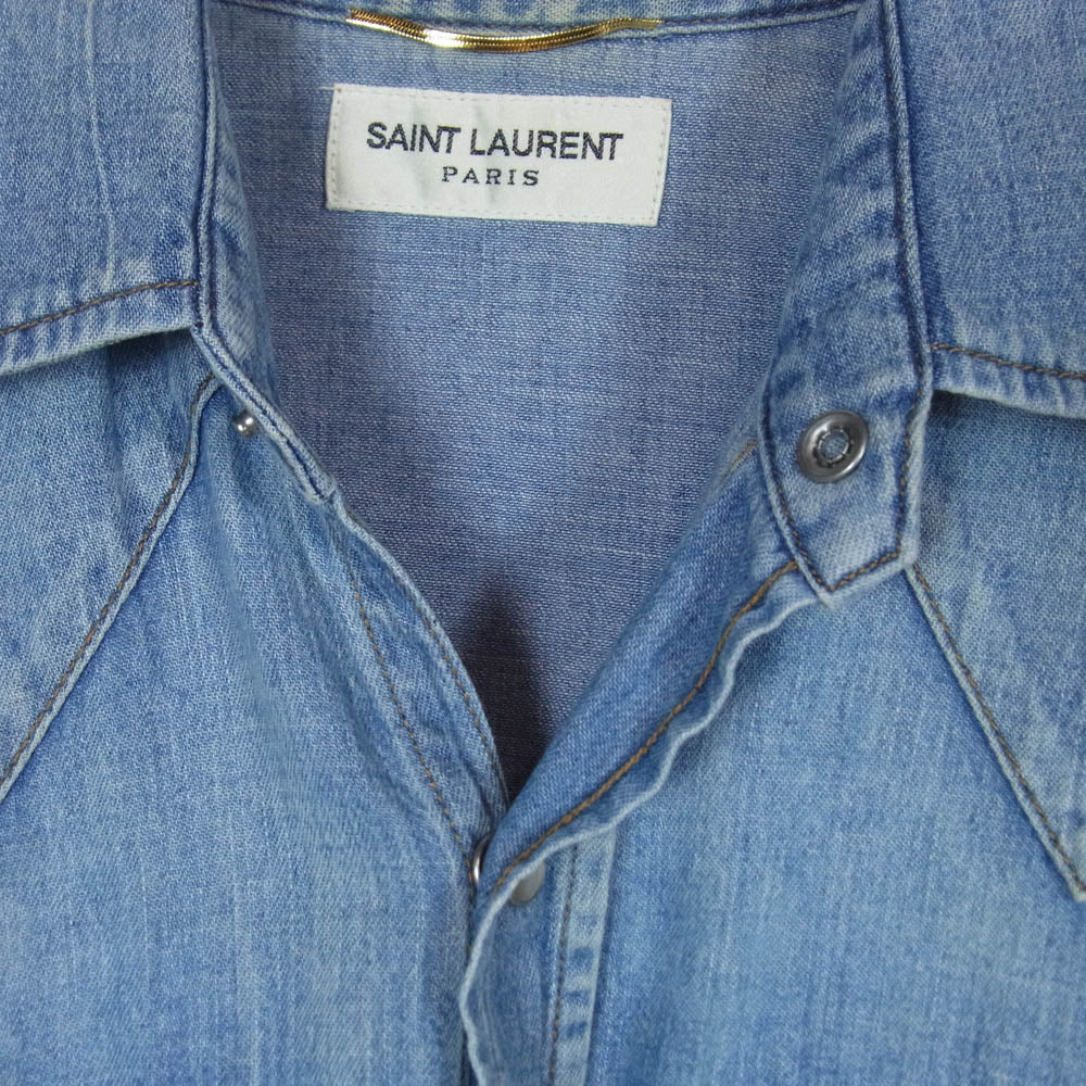 SAINT LAURENT サンローラン 374936 Y480G エディ期 ウォッシュ加工 デニム ウエスタン 長袖 シャツ インディゴブルー系 XS【中古】