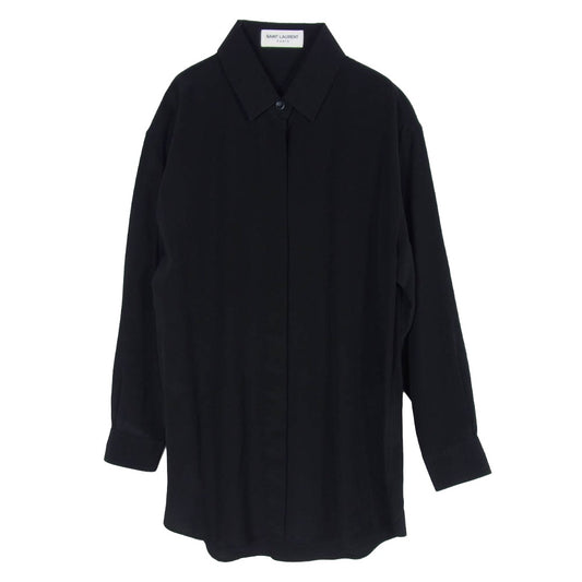 SAINT LAURENT サンローラン 535980 Y100W シルク 長袖 シャツ ブラウス ブラック系 34【美品】【中古】