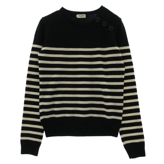 SAINT LAURENT サンローラン 485179 YA2ID ウール ショルダーボタン ボーダー ニット ブラック系 XS【中古】