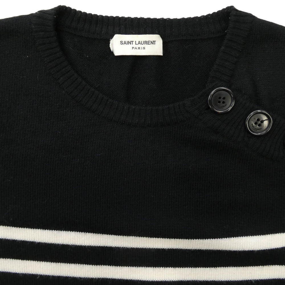 SAINT LAURENT サンローラン 485179 YA2ID ウール ショルダーボタン ボーダー ニット ブラック系 XS【中古】