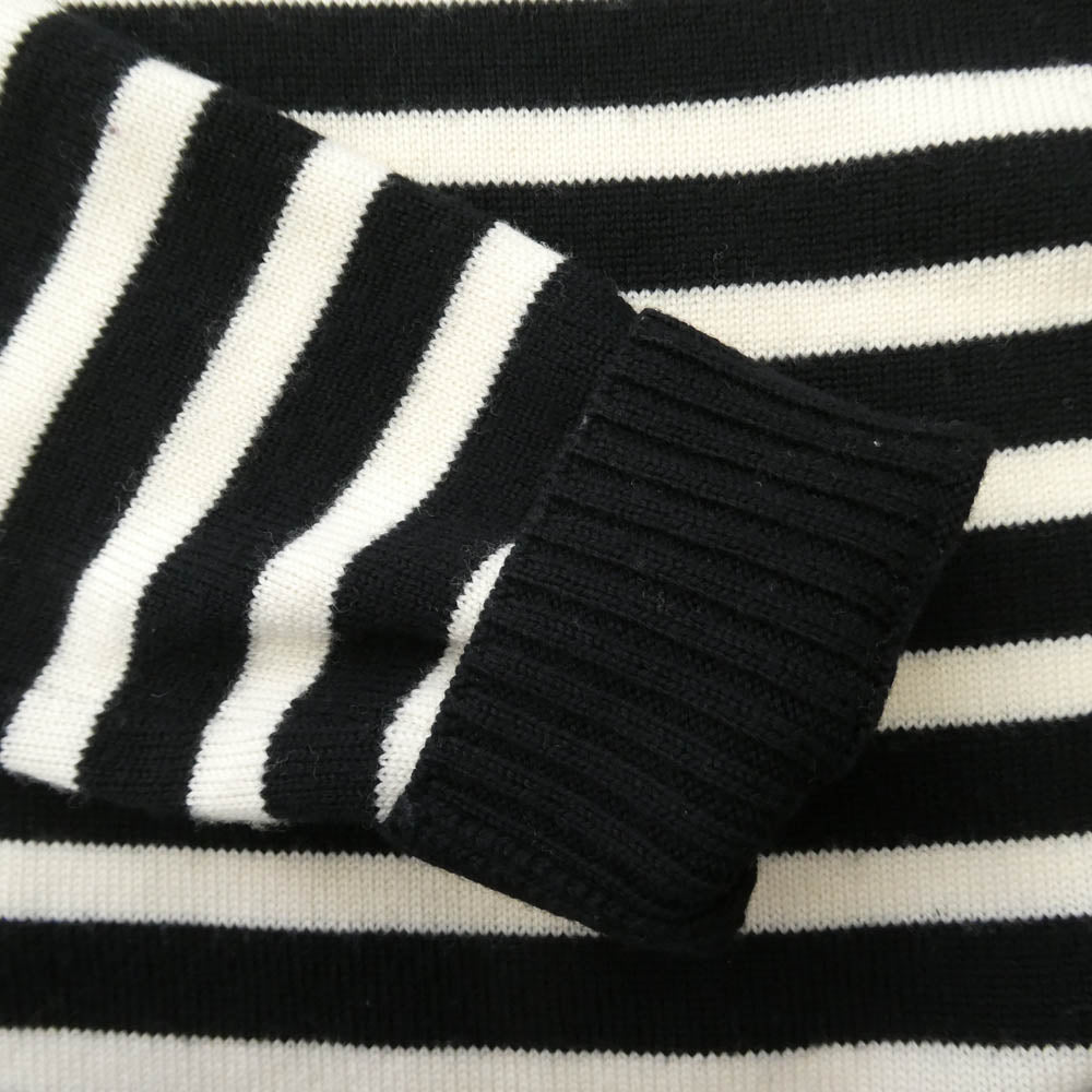 SAINT LAURENT サンローラン 485179 YA2ID ウール ショルダーボタン ボーダー ニット ブラック系 XS【中古】