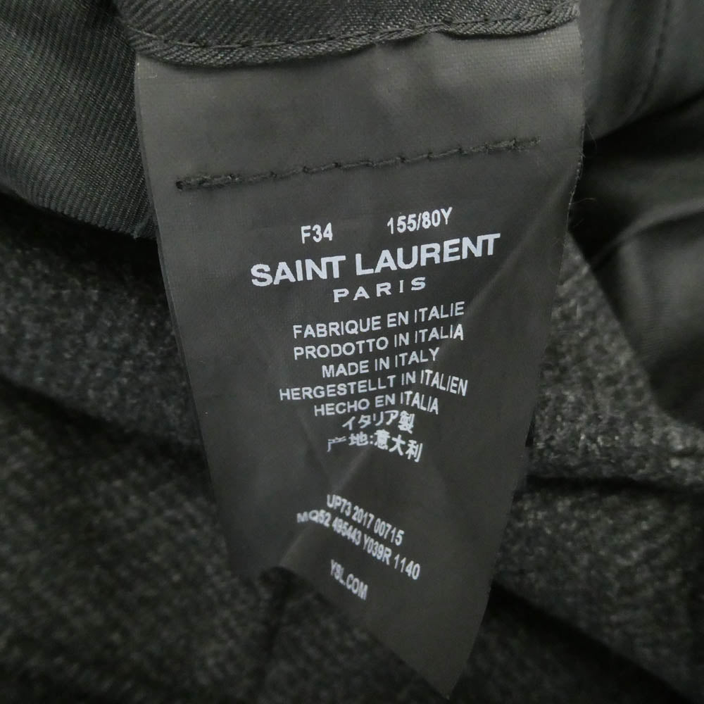 SAINT LAURENT サンローラン 495443 Y039R ベロア 切替 ロング チェスターコート ダークグレー系 F34　155/80Y【美品】【中古】