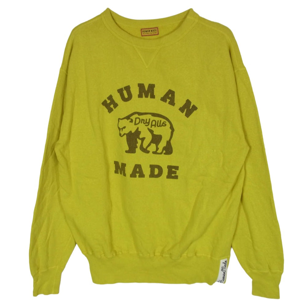 HUMAN MADE ヒューマンメイド 25AW HM30CS028 TSURIAMI SWEATSHIRT ツリアミ スウェットシャツ ベア 染み込み プリント Vガゼット クルーネック スウェット イエロー系 XL【中古】