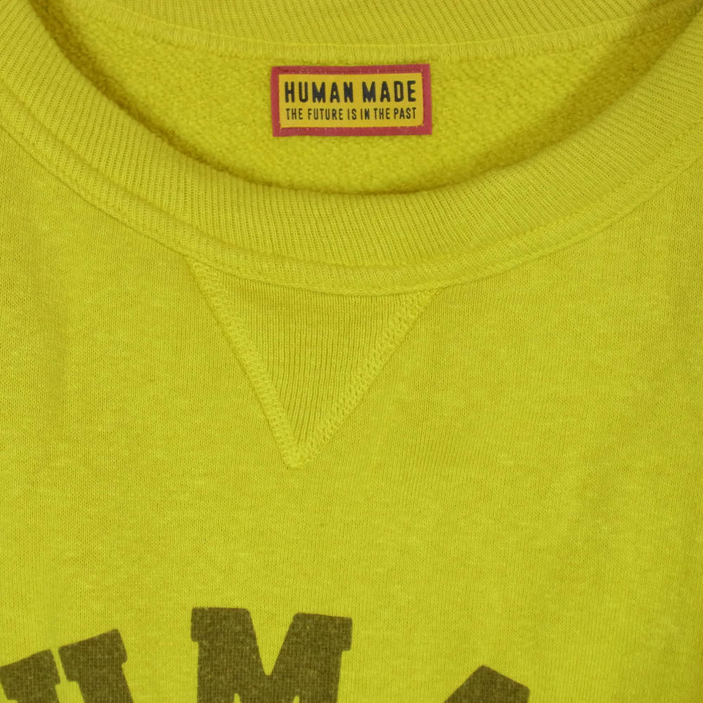 HUMAN MADE ヒューマンメイド 25AW HM30CS028 TSURIAMI SWEATSHIRT ツリアミ スウェットシャツ ベア 染み込み プリント Vガゼット クルーネック スウェット イエロー系 XL【中古】