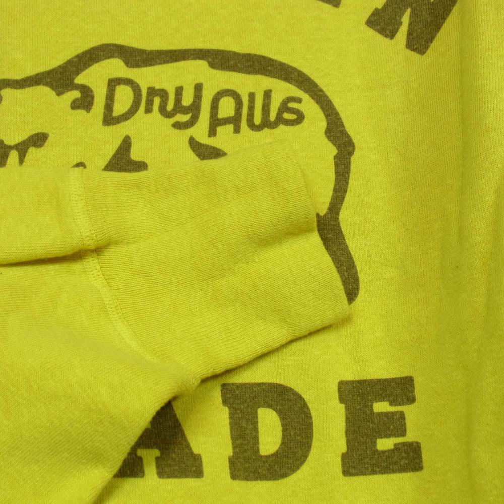 HUMAN MADE ヒューマンメイド 25AW HM30CS028 TSURIAMI SWEATSHIRT ツリアミ スウェットシャツ ベア 染み込み プリント Vガゼット クルーネック スウェット イエロー系 XL【中古】