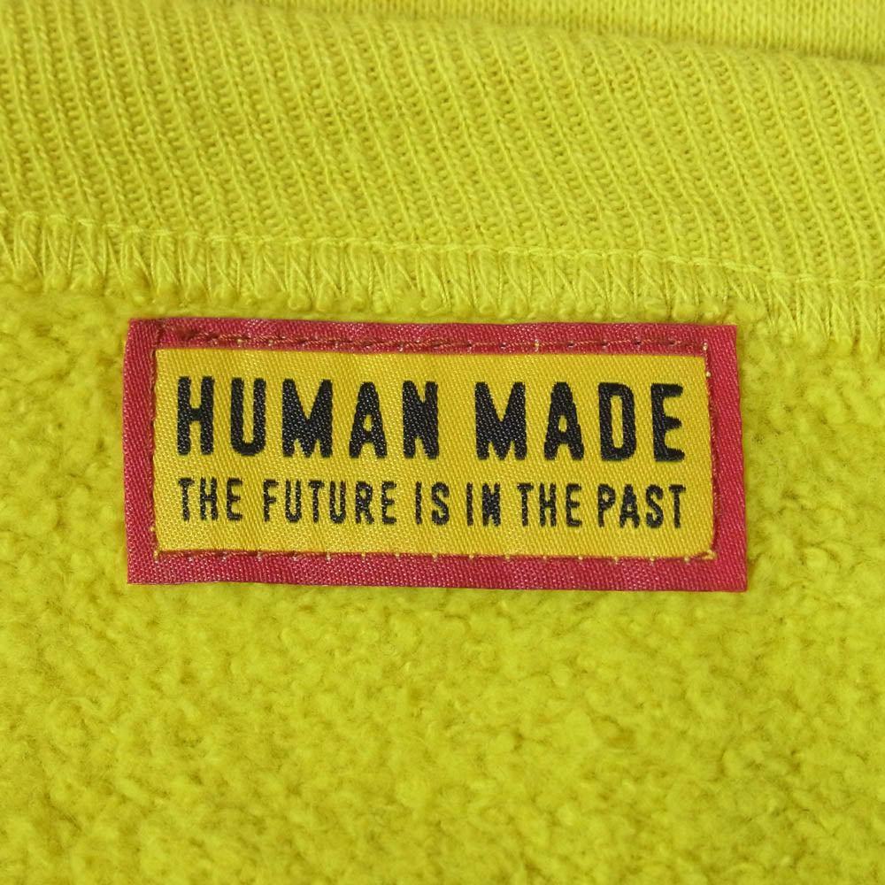 HUMAN MADE ヒューマンメイド 25AW HM30CS028 TSURIAMI SWEATSHIRT ツリアミ スウェットシャツ ベア 染み込み プリント Vガゼット クルーネック スウェット イエロー系 XL【中古】