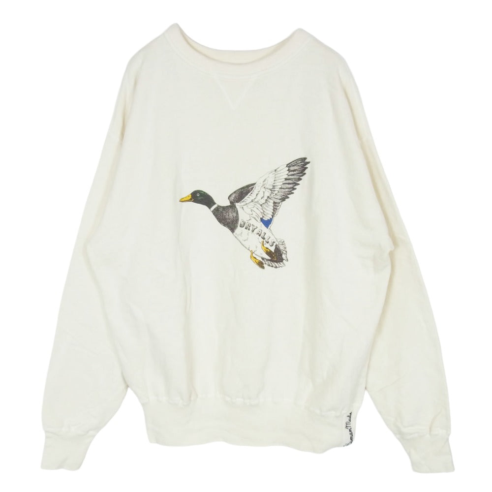 HUMAN MADE ヒューマンメイド 25AW HM30CS043 TSURIAMI SWEATSHIRT ツリアミ スウェットシャツ ダック グラフィック プリント Vガゼット クルーネック スウェット オフホワイト系 XL【中古】