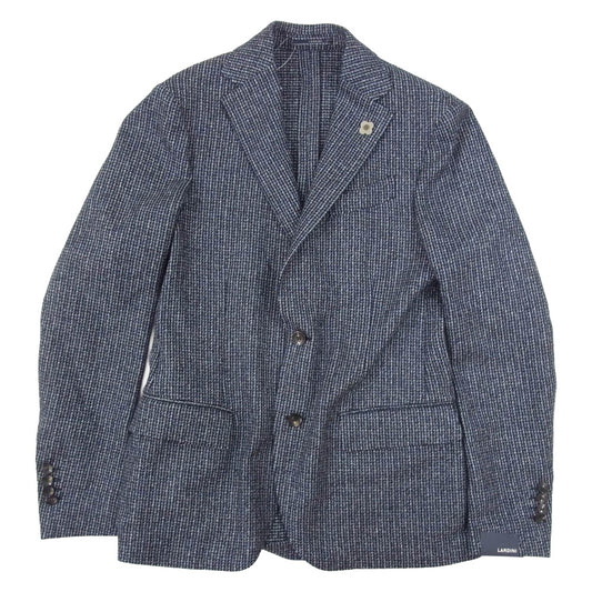 LARDINI ラルディーニ IG940AV イタリア製 ブートニエール付き 千鳥格子柄 ウール 2B テーラードジャケット ブルー ネイビー系 44【極上美品】【中古】