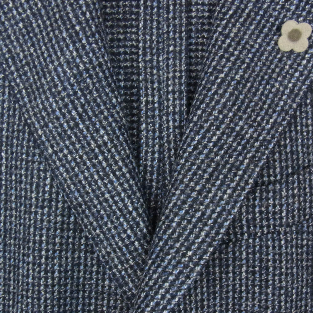 LARDINI ラルディーニ IG940AV イタリア製 ブートニエール付き 千鳥格子柄 ウール 2B テーラードジャケット ブルー ネイビー系 44【極上美品】【中古】