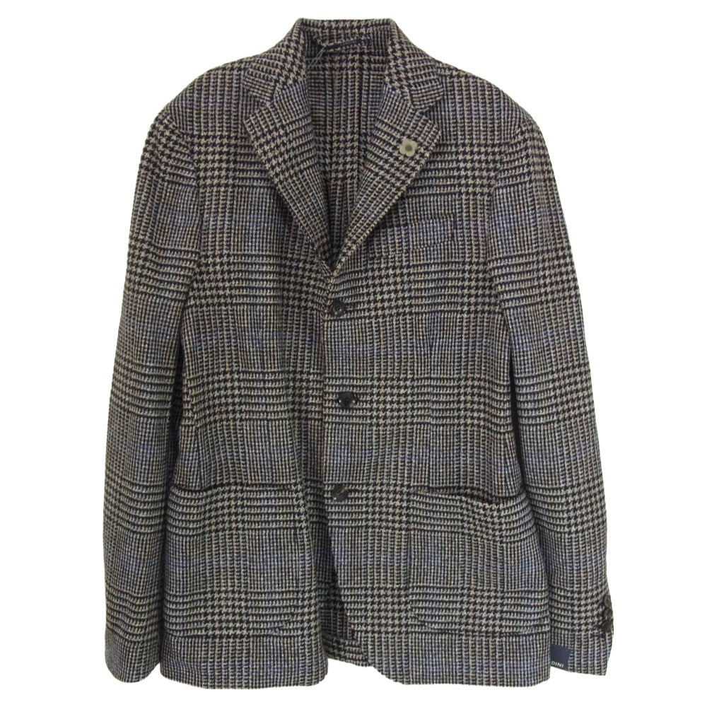 LARDINI ラルディーニ IG902AV イタリア製 ブートニエール付き 千鳥格子柄 ウール 2B 段返り テーラードジャケット グレー ブラック系 44【極上美品】【中古】