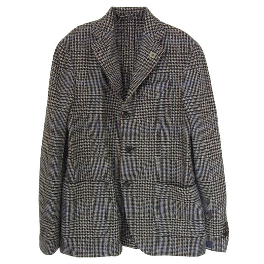 LARDINI ラルディーニ IG902AV イタリア製 ブートニエール付き 千鳥格子柄 ウール 2B 段返り テーラードジャケット グレー ブラック系 44【極上美品】【中古】