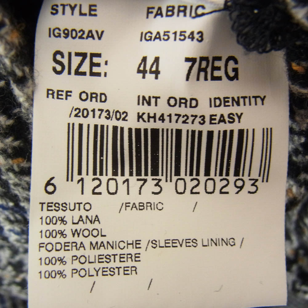LARDINI ラルディーニ IG902AV イタリア製 ブートニエール付き 千鳥格子柄 ウール 2B 段返り テーラードジャケット グレー ブラック系 44【極上美品】【中古】