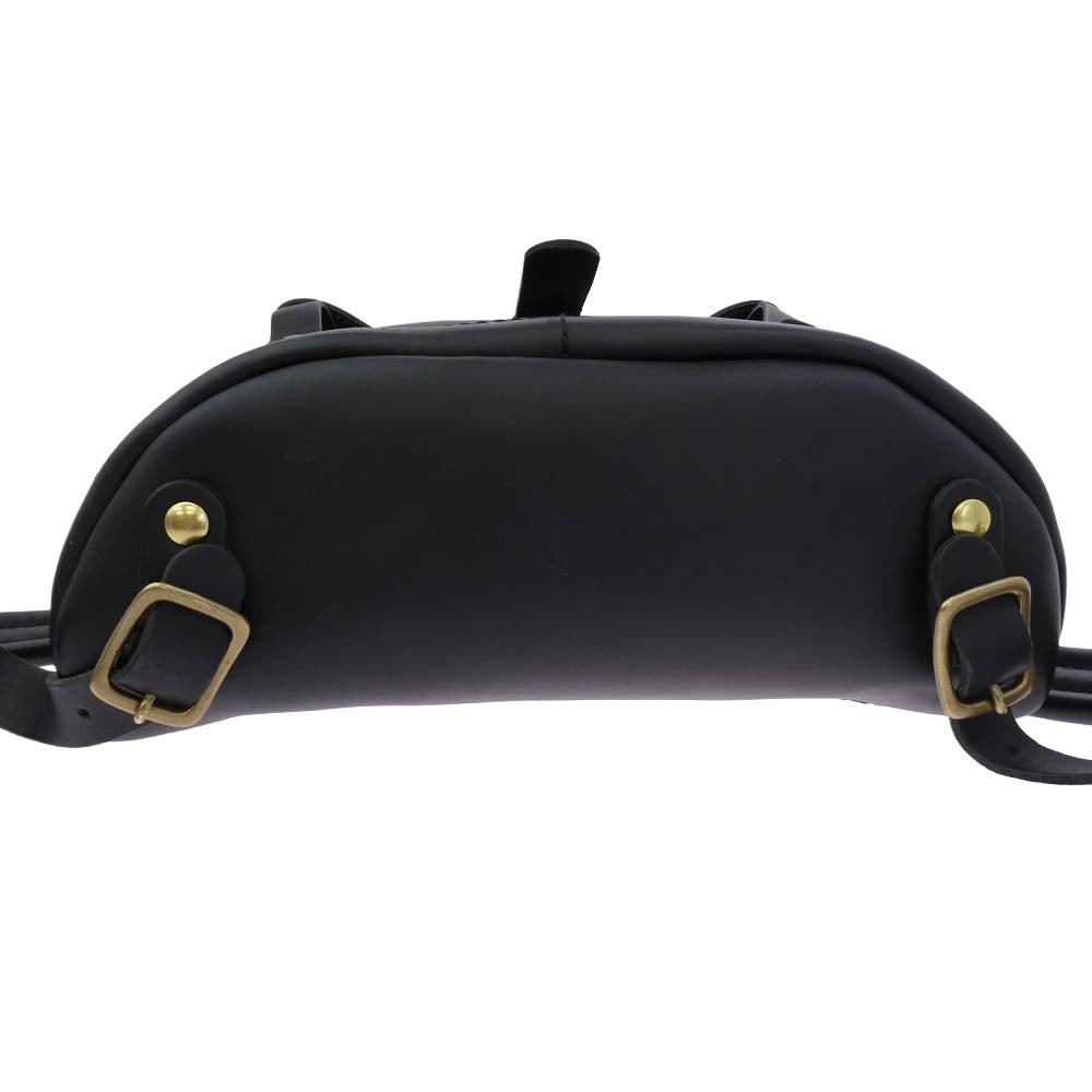 HERZ ヘルツ ダブルポケットのおじぎリュック オールレザー ロールアップ リュックサック バックパック Mサイズ ブラック系【中古】