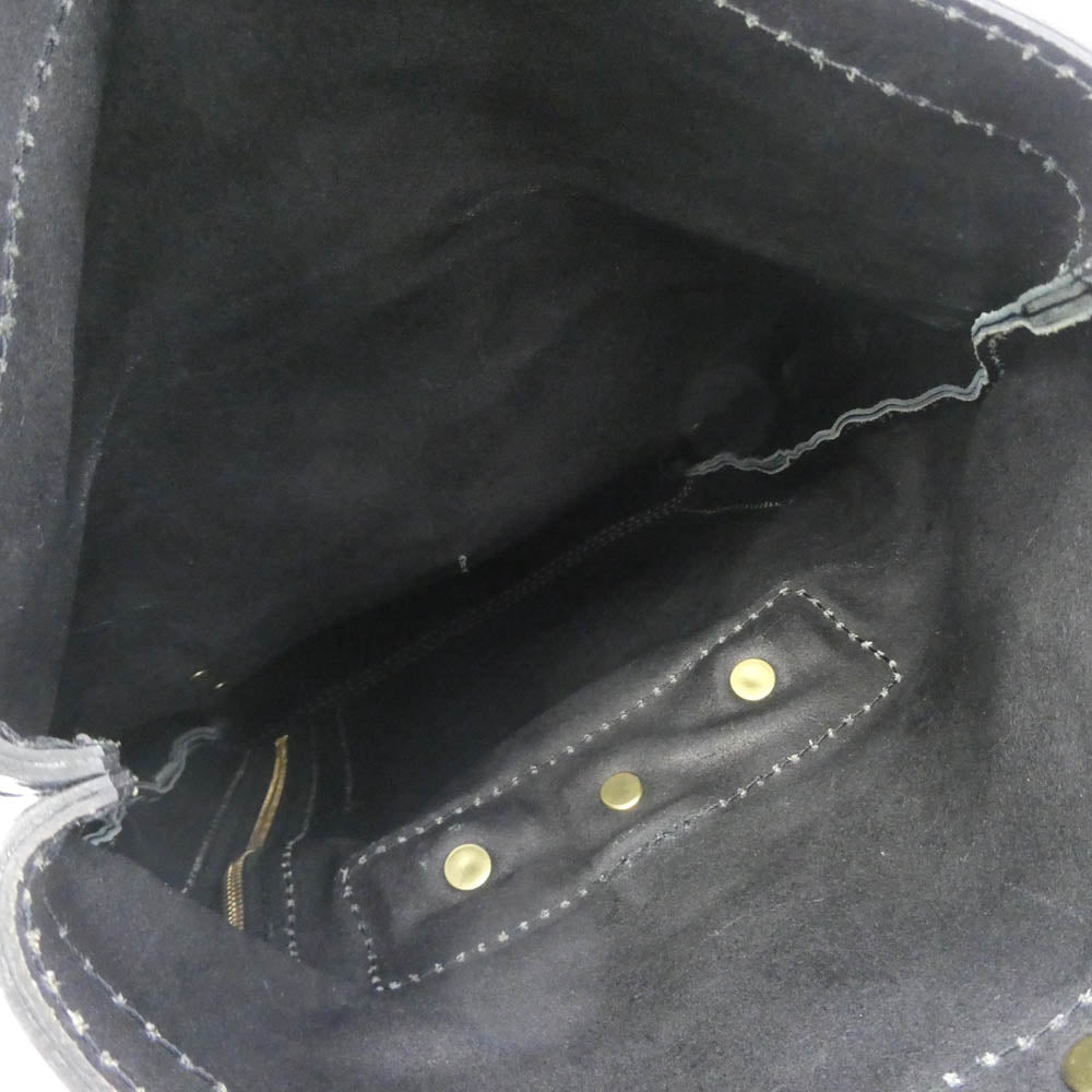 HERZ ヘルツ ダブルポケットのおじぎリュック オールレザー ロールアップ リュックサック バックパック Mサイズ ブラック系【中古】