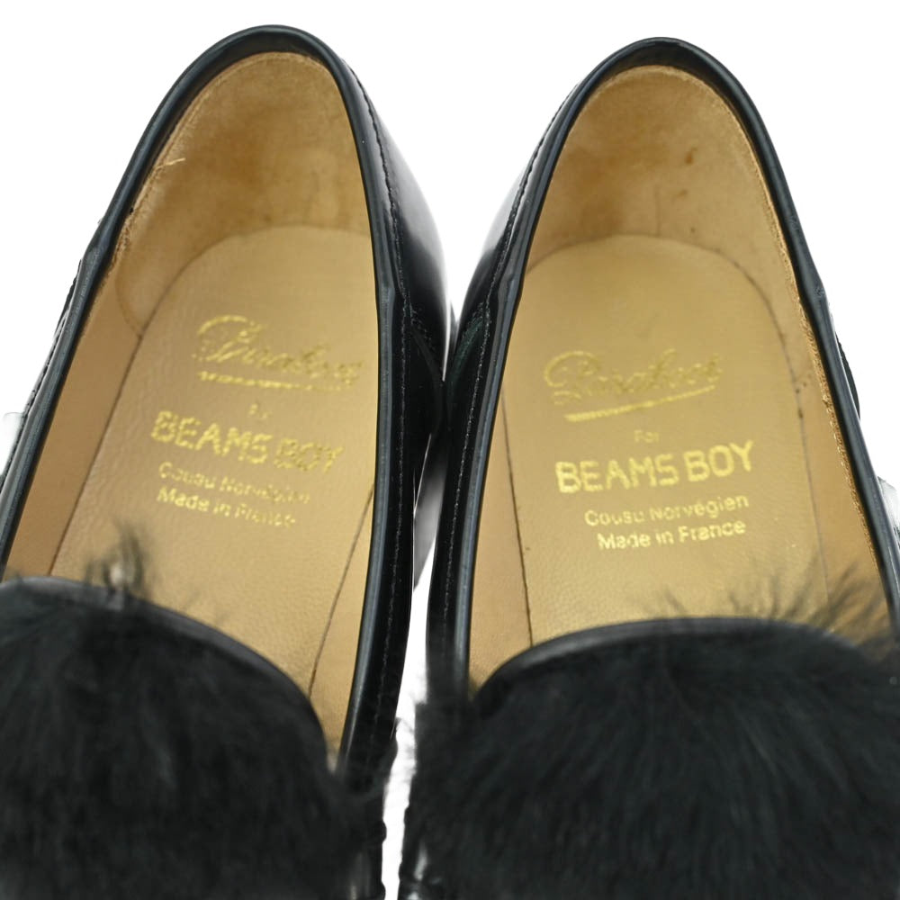 Paraboot パラブーツ BEAMS BOY ビームスボーイ 150119 BEAMSBOY 別注 ORSAY LAPAIN GRIFF NOIRE GLOSS オルセー ラパン ファー付き ローファー ブラック系 4【中古】
