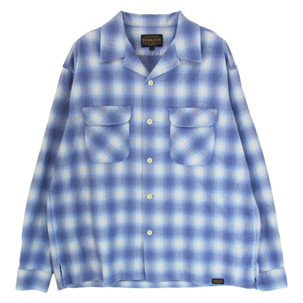 PENDLETON ペンドルトン Open Collar Shirt オープンカラー チェック 長袖 シャツ ブルー系 S【中古】