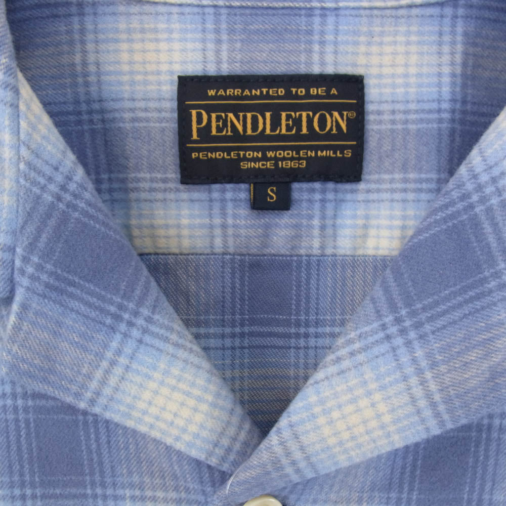 PENDLETON ペンドルトン Open Collar Shirt オープンカラー チェック 長袖 シャツ ブルー系 S【中古】