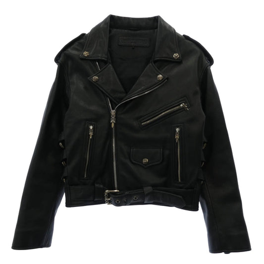 CHROME HEARTS クロムハーツ（原本無） JJ DEAN JJディーン スクロールサイドダブルバックル クロスボールボタン ダガージップ ローラーベルト レザー ライダース ジャケット ブラック系 S【中古】