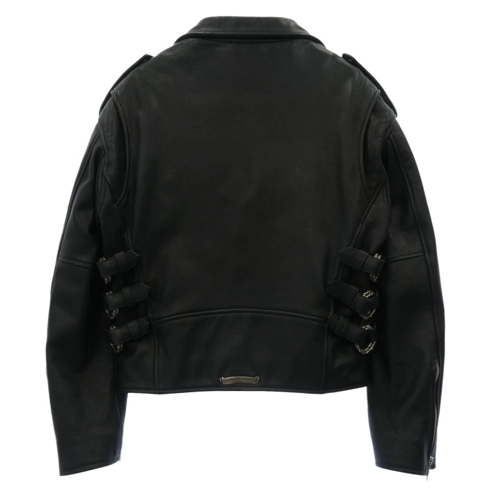CHROME HEARTS クロムハーツ（原本無） JJ DEAN JJディーン スクロールサイドダブルバックル クロスボールボタン ダガージップ ローラーベルト レザー ライダース ジャケット ブラック系 S【中古】