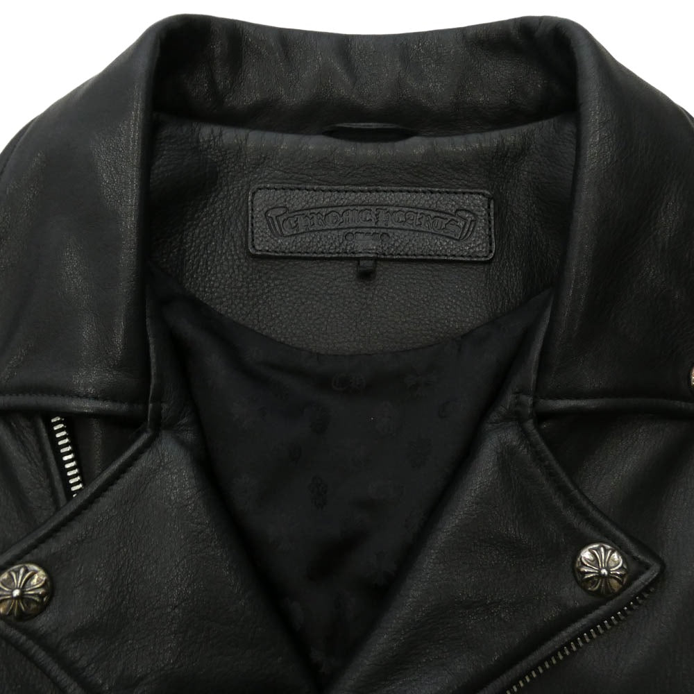 CHROME HEARTS クロムハーツ（原本無） JJ DEAN JJディーン スクロールサイドダブルバックル クロスボールボタン ダガージップ ローラーベルト レザー ライダース ジャケット ブラック系 S【中古】