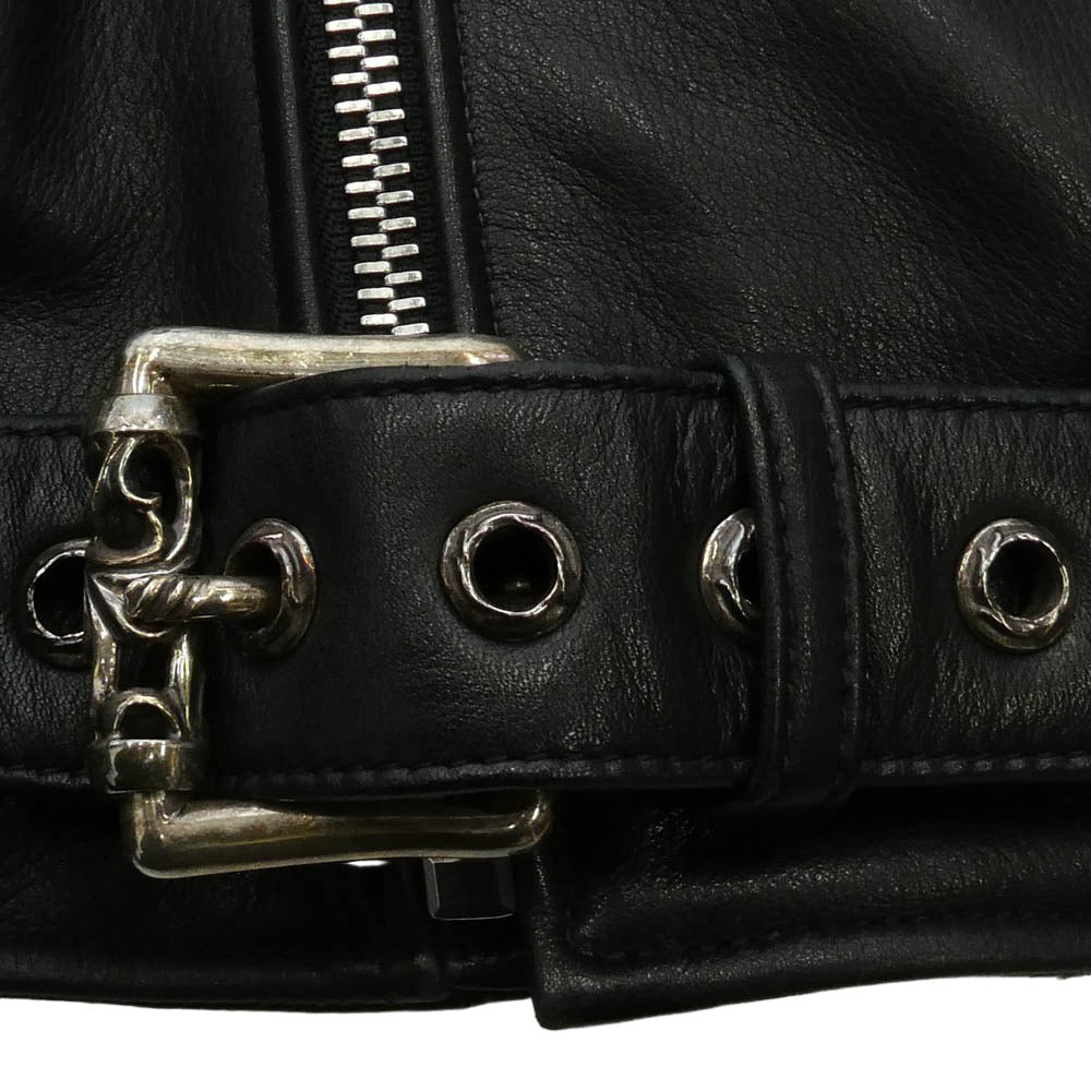 CHROME HEARTS クロムハーツ（原本無） JJ DEAN JJディーン スクロールサイドダブルバックル クロスボールボタン ダガージップ ローラーベルト レザー ライダース ジャケット ブラック系 S【中古】